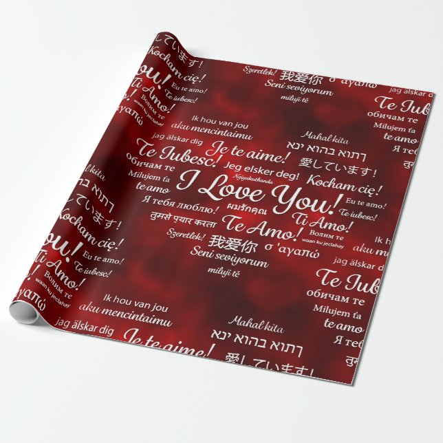 Papier Cadeau étranger Je t'aime (Déroulé)