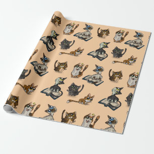 Papier Cadeau Étude utile Chats Papier d'enveloppement jaune