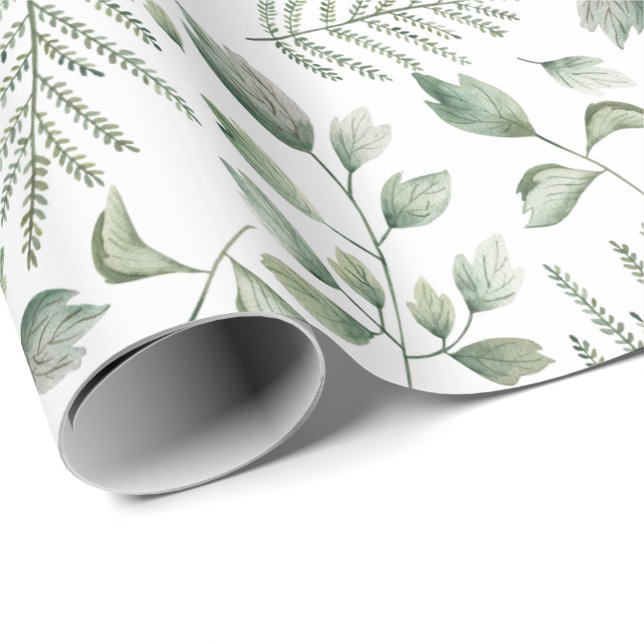 Papier Cadeau Eucalyptus et Motif de fougères rustiques (Coin rond)