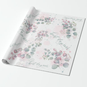 Papier Cadeau Eucalyptus vert rose et gris