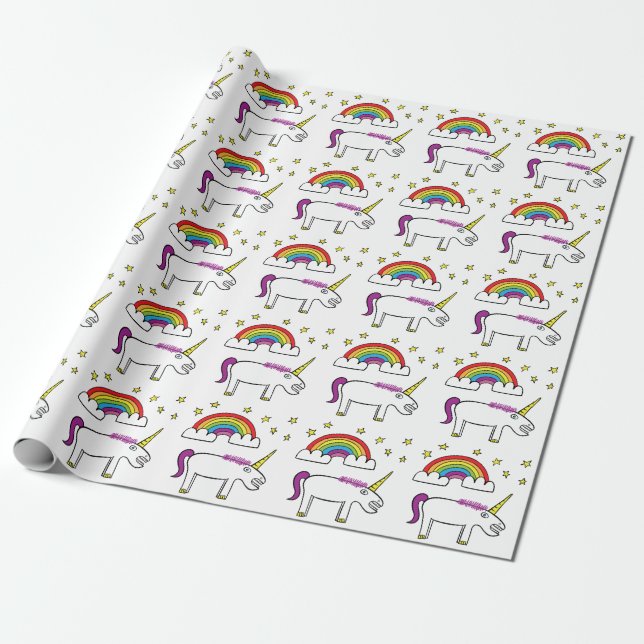 Papier Cadeau Eunice la licorne - papier d'emballage mat 30" (Déroulé)