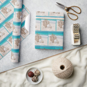 Papier Cadeau Éventail de mer avec dollar de sable et étoile de 