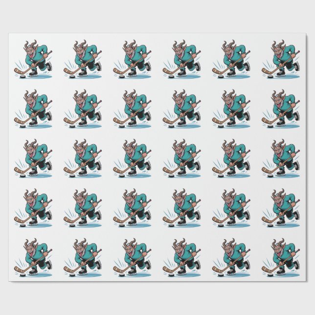 Papier Cadeau Evil Krampus Jouer Hockey sur glace Sport de Noël (Plat)