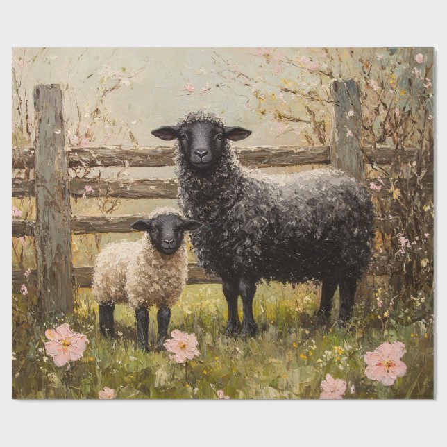 Papier Cadeau Ewe et agneau Printemps Mouton Art Découpage (Plat)