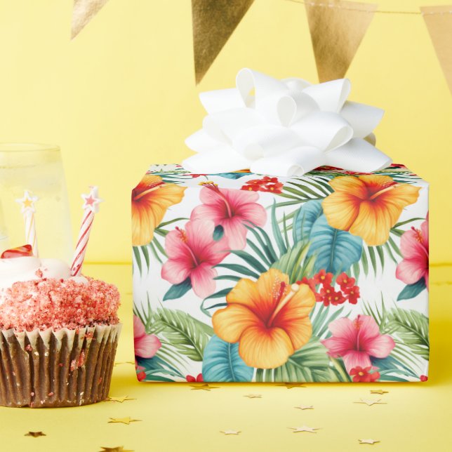 Papier Cadeau Exotique Floral Hawaïen  (Fête d'anniversaire)