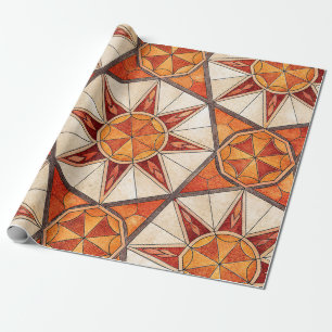 Papier Cadeau Explosion d'étoiles rouge et orange - Mosaïque géo