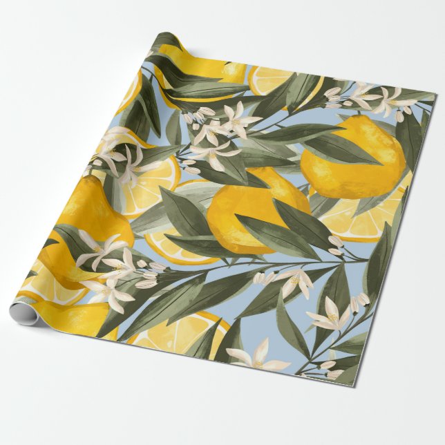 Papier Cadeau Exquis motif aux fruits jaunes bergamot, cit (Déroulé)