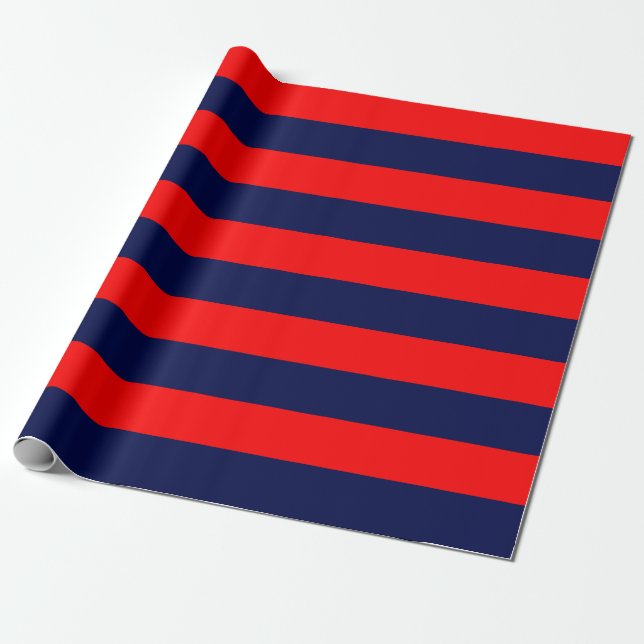 Papier Cadeau Extra Large Navy Bleu et Red Stripes (Déroulé)