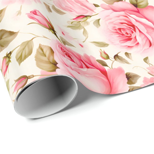 Papier Cadeau Extraordinaires Roses romantiques roses (Coin rond)