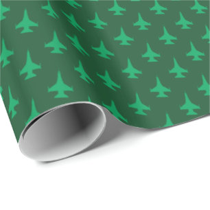 Papier Cadeau F-16 Viper Fighter Jet Motif vert sur vert