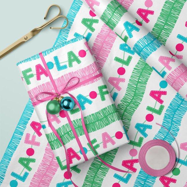 Papier Cadeau Fa La La Garland - Rouleau Papier Enveloppant Noël (Festive and retro- "FA LA LA Garland"- Gift Wrap Roll- by clearlytangled studio.)