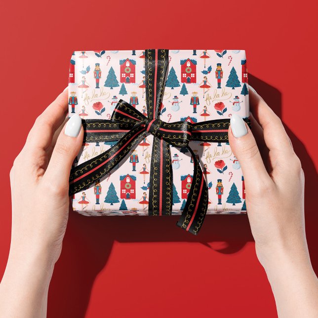 Papier Cadeau Fa La La Pink Nutcracker Scène de ballet de Noël (Créateur téléchargé)