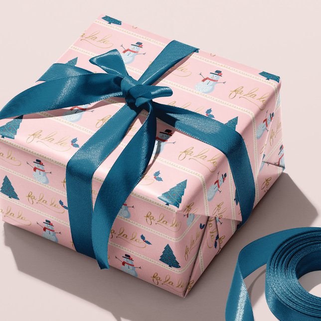 Papier Cadeau Fa moderne La La Stripe Noël Arbre et Snowman (Créateur téléchargé)