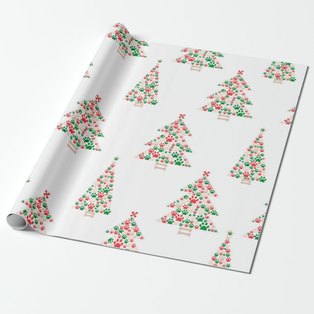 Papier Cadeau Fabriqué en arbre de Noël empreinte de patte (Déroulé)