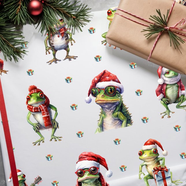 Papier Cadeau Fabuleux Frog Rock Band Noël en blanc (Créateur téléchargé)