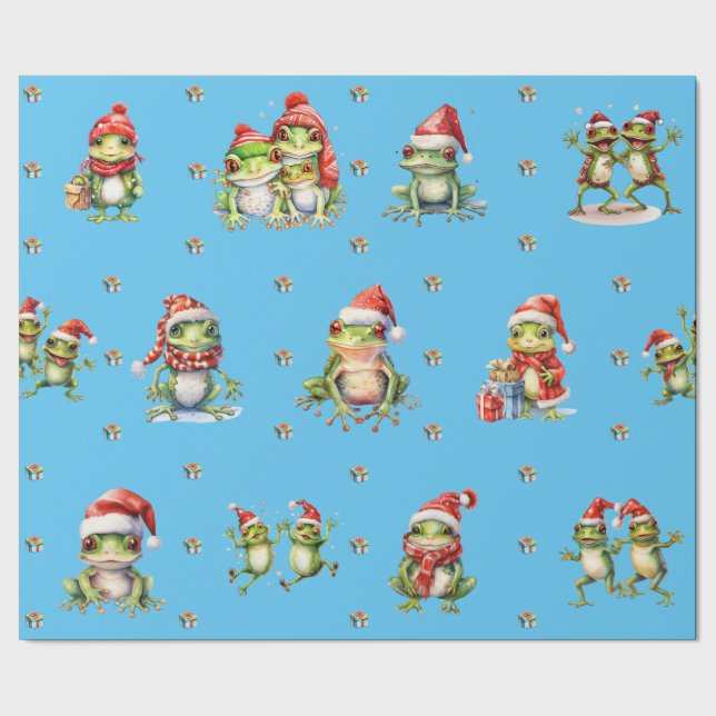 Papier Cadeau Fabuleux Grenouilles Noël Fête en Bleu (Couture)