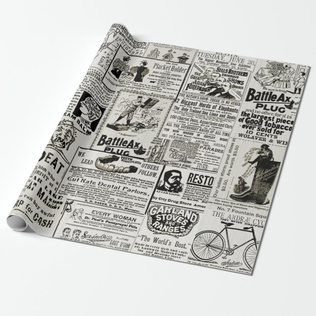 Papier Cadeau Fabulous Sepia Annonces de journaux victoriens Fun (Déroulé)