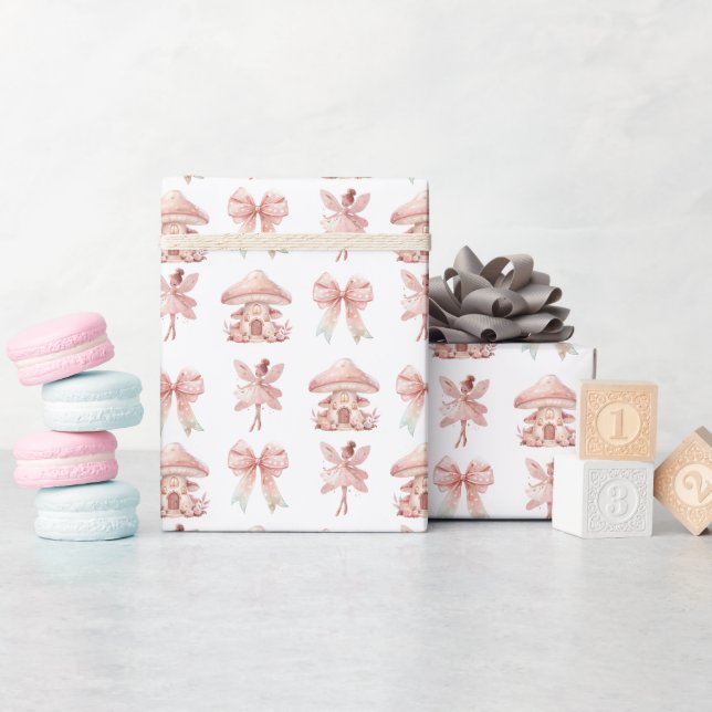 Papier Cadeau Fairy Girls Mushroom House Ribbon Twins Anniversai (Baby Shower)
