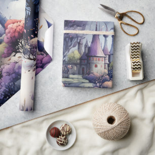 Papier Cadeau Fairytale en Fairyland bleu foncé pourpre et vert