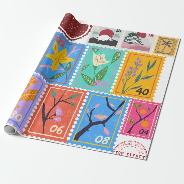 Papier Cadeau Fake Masterpiece Collection de timbres aléatoires (Déroulé)