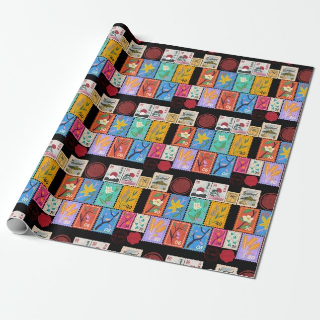 Papier Cadeau Fake Masterpiece Collection de timbres aléatoires (Déroulé)