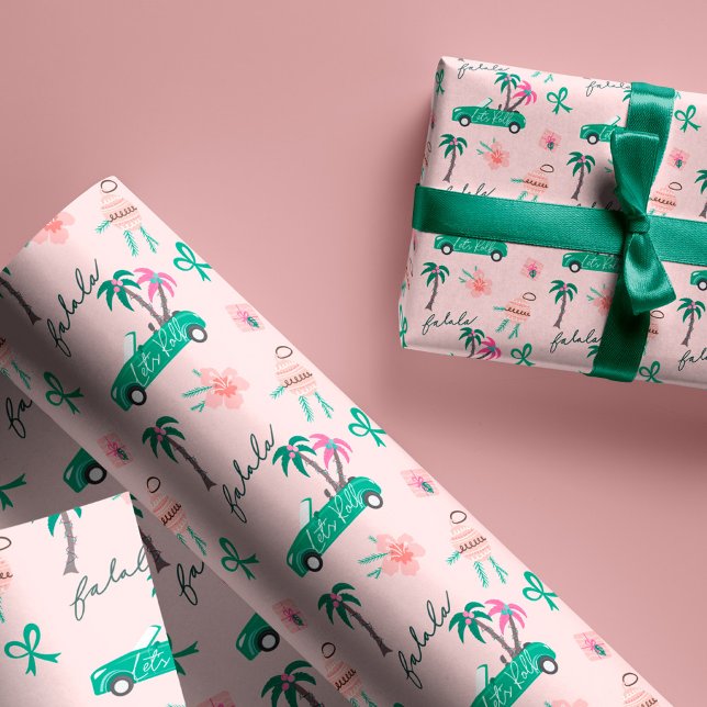 Papier Cadeau Fala de Noël Tropical Lets Roll Turquoise Converti (Tropical Christmas Fala Lets Roll Teal Convertible Wrapping Paper)
