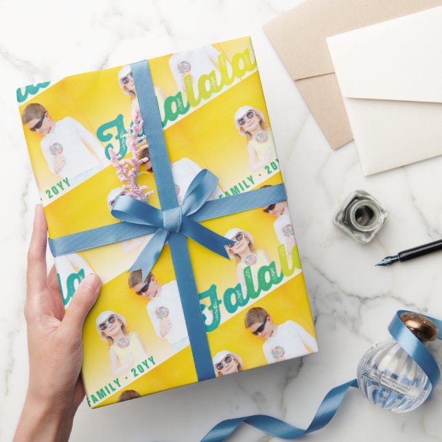 Papier Cadeau Falalala Green Ombre Script Holiday Multi Photo (Cadeaux)