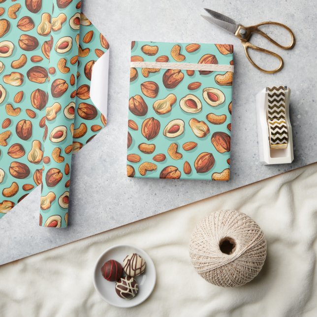 Papier Cadeau Fall Nuts Blue Thanksgiving (Artisanat)