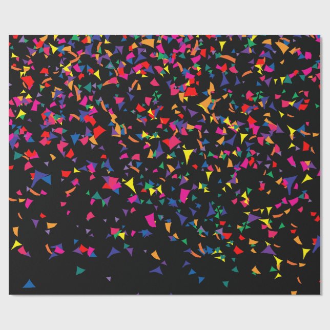 Papier Cadeau Falling Confetti - Rainbow Colonnes sur Black v3 (Plat)