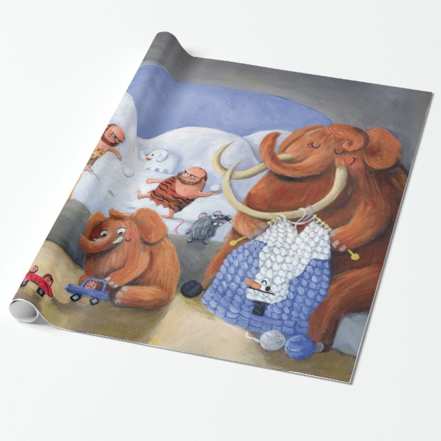 Papier Cadeau Famille de mammouth laineux dans la période (Déroulé)