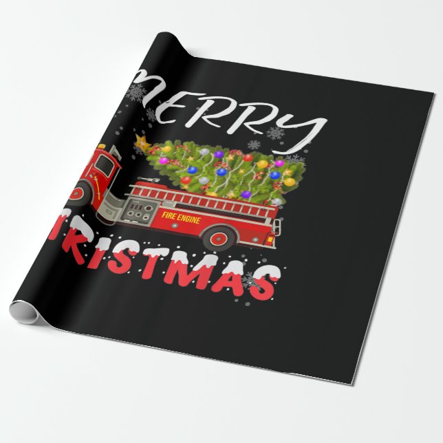 Papier Cadeau Famille de Noël des pompiers du camion-citerne Pin (Déroulé)