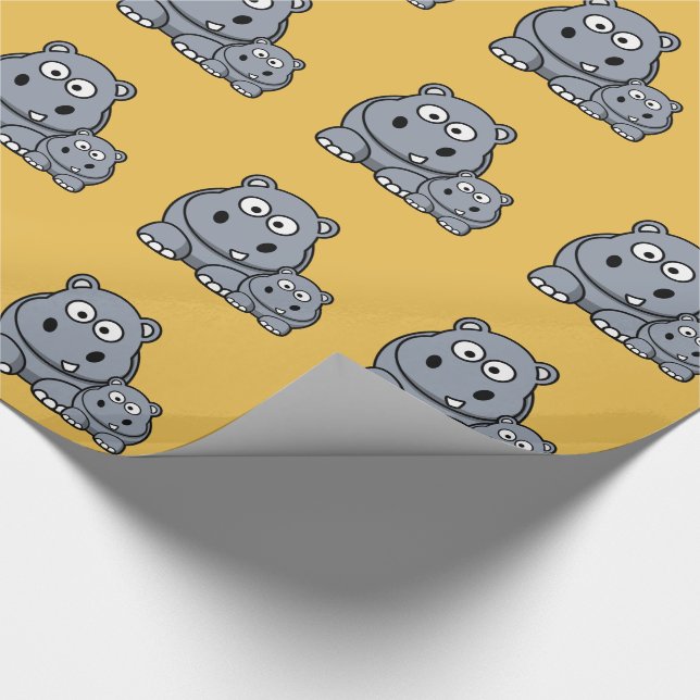 Papier Cadeau Famille d'hippopotame de bébé, safari sauvage (Coin)