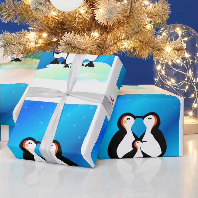 Papier Cadeau Famille mignonne de pingouins Noël (Vacances)