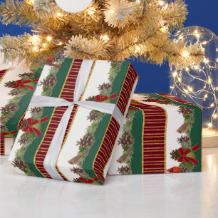 Papier Cadeau Famille personnalisée Noël Cardinal Pine Cone