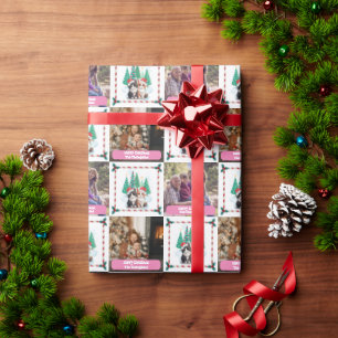 Papier Cadeau Famille Photo Chats Arbre de Noël Moderne