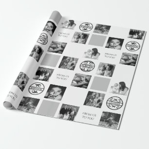 Papier Cadeau Famille Six Photo Personnalisée Noir et Blanc