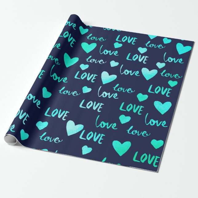 Papier Cadeau Fancy Heart Ocean Blue Marine Parties scintillant  (Déroulé)