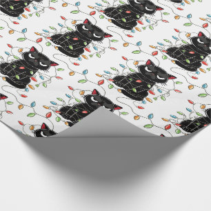 Papier Cadeau Fantaisie Black Cat Feux de Noël Papier à envelopp