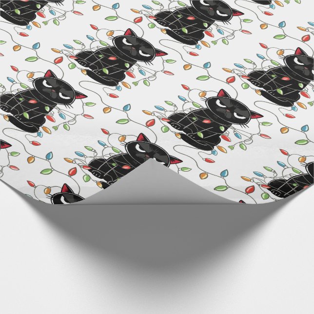 Papier Cadeau Fantaisie Black Cat Feux de Noël Papier à envelopp (Coin)
