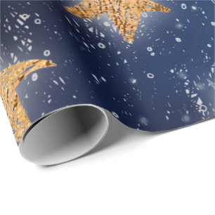 Papier Cadeau Fantaisie d'or d'en cuivre de nuit de bleu marine
