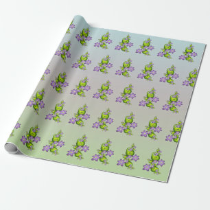 Papier Cadeau Fantaisie florale fleurs lilas formes vertes fract