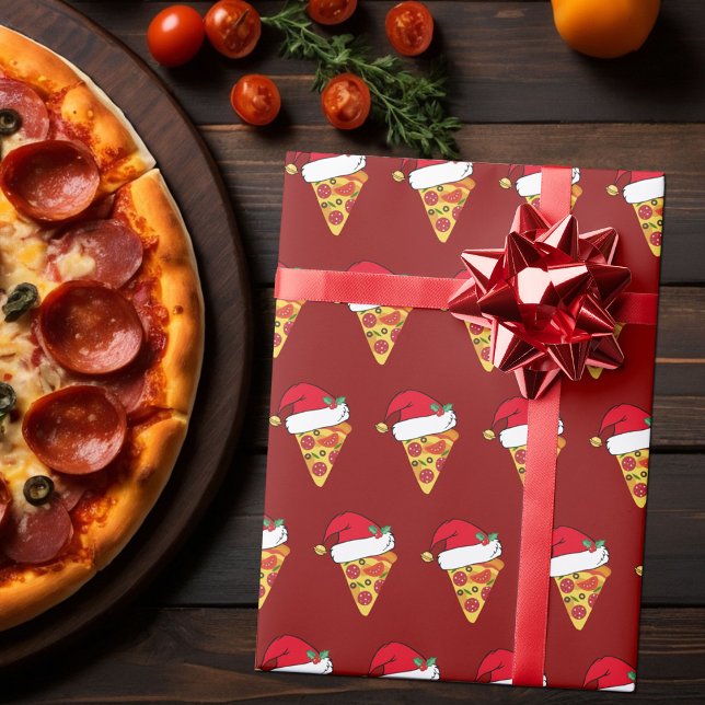 Papier Cadeau Fantastique tranches de pizza de Noël à Santa Hats (Créateur téléchargé)