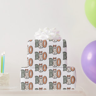 Papier Cadeau Fantôme Boo Orange Vert Mignon Blanc Halloween