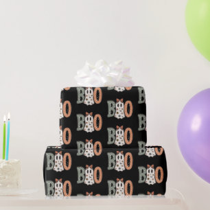 Papier Cadeau Fantôme Boo Orange Vert Mignon Noir Halloween