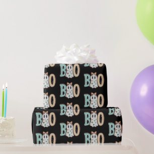 Papier Cadeau Fantôme Boo Vert Orange Mignon Noir Halloween