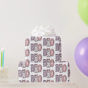 Papier Cadeau Fantôme Boo Violet Rose Mignon Blanc Halloween