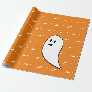 Papier Cadeau Fantôme Halloween noir blanc orange boo
