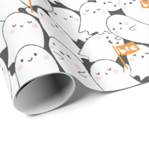 Papier Cadeau Fantômes bondés mignons avec drapeaux Boo