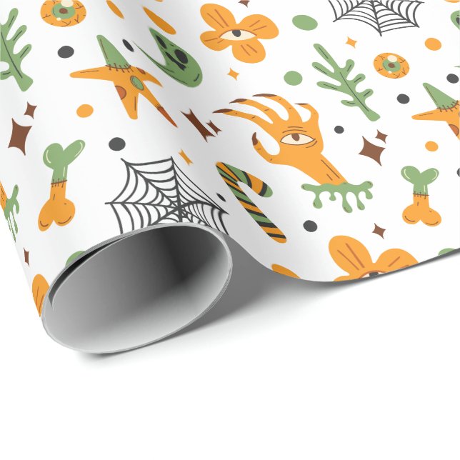 Papier Cadeau Fantômes, crânes et os Halloween Éffrayant (Coin rond)