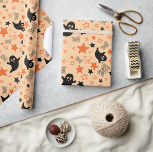 Papier Cadeau Fantômes éffrayants et étoiles Halloween en toute